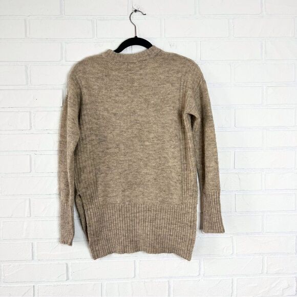 Neutral Tan Wool Alpaca Blend Split Seam Sweater XS - Picture 4 of 10